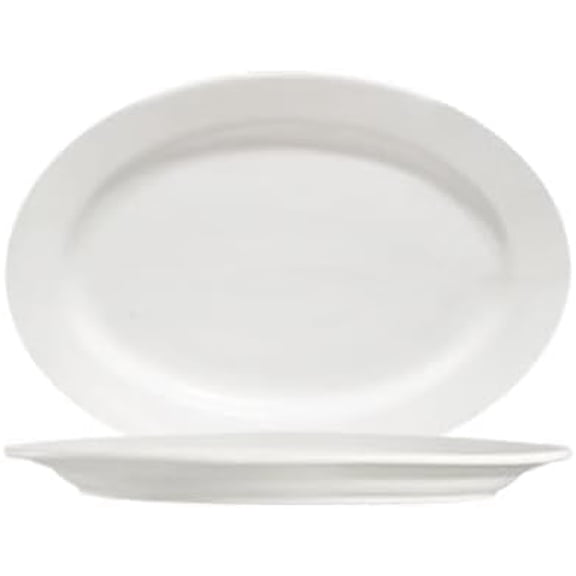 EcoQuality 16 Inch Bone White Porcelain Oval Platter - Rolled Edge Serving Platter for Entrees, Seafood, Large Family Style Meals - For Restaurants, Catering, Banquets, Hotels, and Buffets (12)