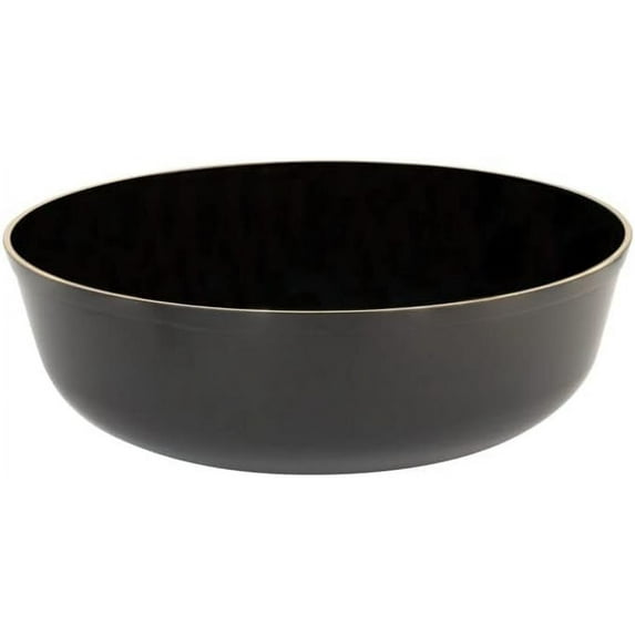 EcoQuality 16 oz Black Plastic Round Bowls with Gold Rim - Disposable Plastic Soup Bowls, Heavy Duty Salad Bowls, Reusable Soup Bowl, Baby Showers, Weddings, Birthday Party, BPA Free (10)