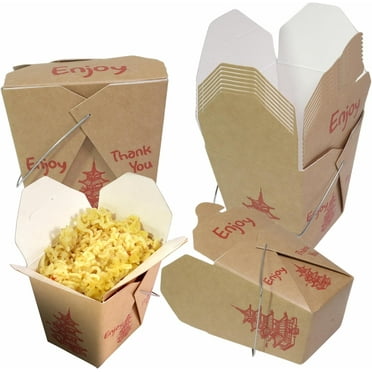 EcoQuality 16 oz Brown Asian Style Take Out Food Boxes with Wire Handle – Classic Asian-Style Paper Containers for Chinese Takeout, Leftovers, Meal Prep, and Party Favors (50)