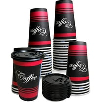 EcoQuality 16 oz Disposable Paper Coffee Cups with Black Flat Lids, Recyclable Hot/Cold Beverage Paper Drinking Cups with Lids for Tea, Water, Coffee, Travel, Picnic, Breakroom, Office (25 PACK)