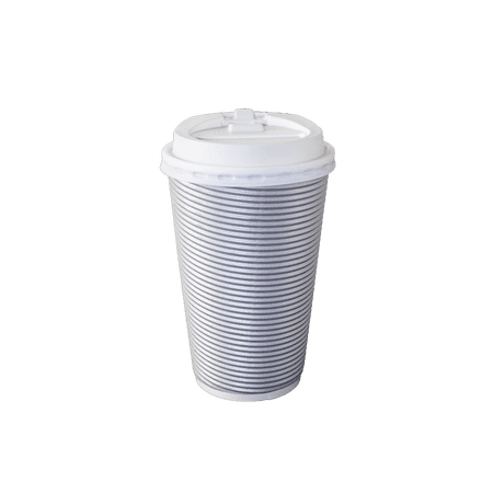 EcoQuality 16oz Silver Ripple Hot Cup with Lid - Biodegradable Disposable Paper Cups - Eco-friendly Hot Cups for Home, Office, Events, Wedding, Parties (60)