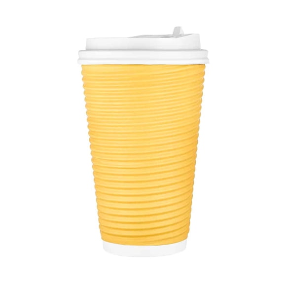 EcoQuality 16oz Tan Ripple Hot Cup with Lid - Biodegradable Disposable Paper Cups - Eco-friendly Hot Cups for Home, Office, Events, Wedding, Parties (90)