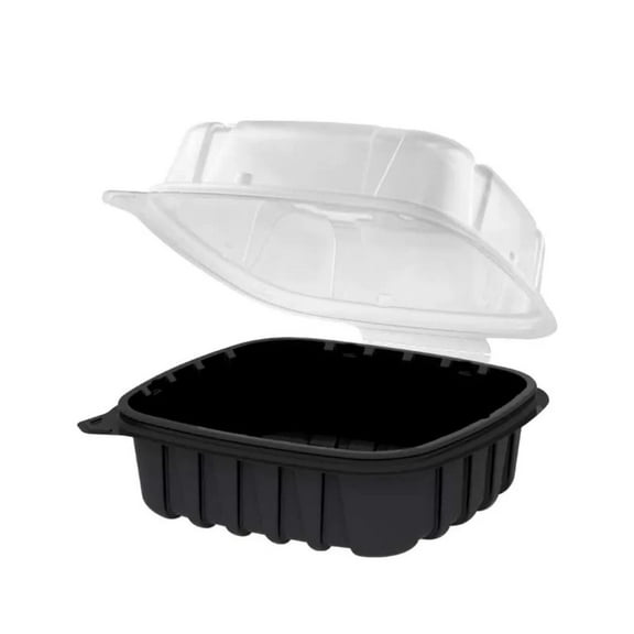 EcoQuality 18oz Hinged 6x6x3 Inch Black Clamshell Takeout Container with Clear Lid Disposable Food Container for Takeout, Restaurants, Meal Prep, Catering, Delivery (40)