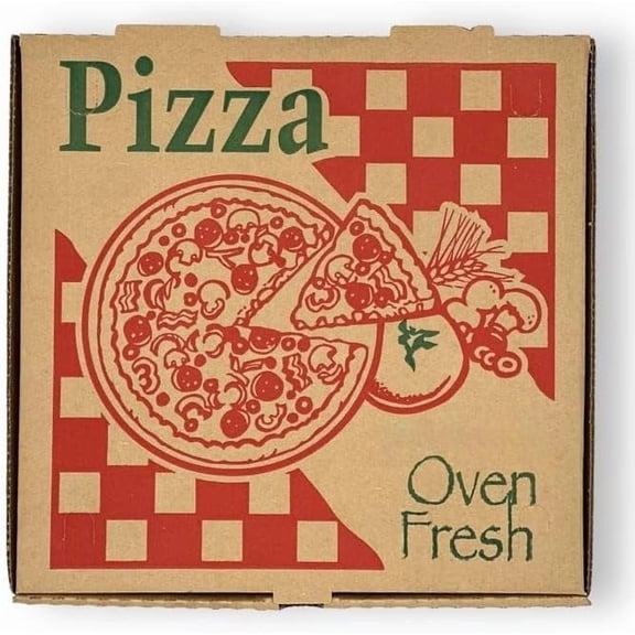 EcoQuality 18x18 inch Kraft Corrugated Cardboard Pizza Boxes, Lock Corner, Oven Fresh Print, 10 Pcs