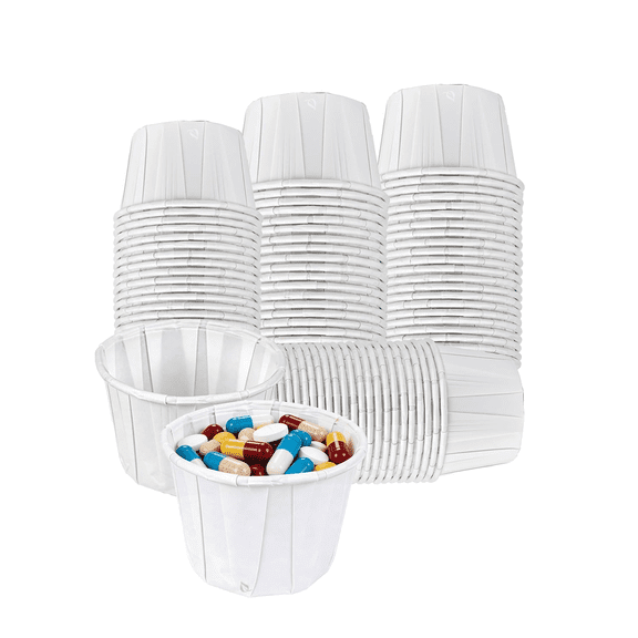 EcoQuality 1oz Disposable White Paper Medicine Cup with Rolled Rim - Medication Dispensing, Dose Prep, Sample Handling, Clinics, Pharmacies, Dental, and Lab Use (250)