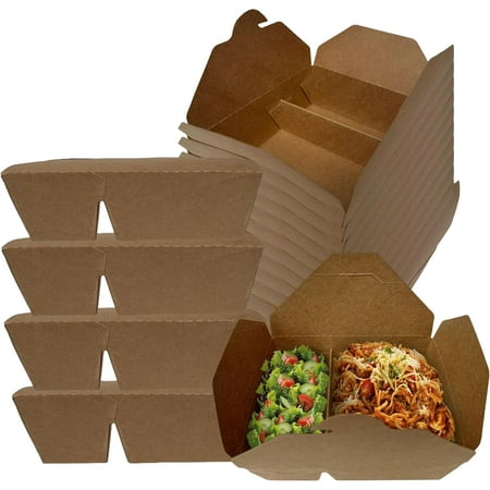 EcoQuality 2 Compartment Take Out Food Kraft Brown Paper Take Out Boxes Microwaveable Leak and Grease Resistant To Go Food Containers - Restaurants, Catering, Food Truck - Recyclable Lunch (25)