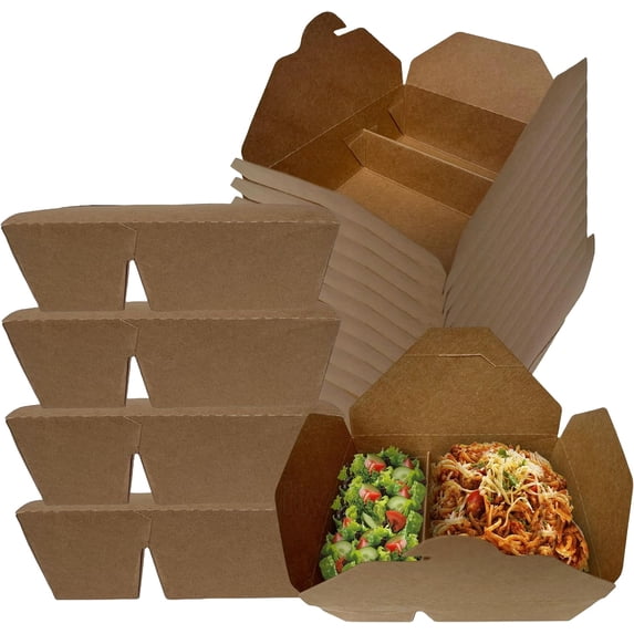 EcoQuality 2 Compartment Take Out Food Kraft Brown Paper Take Out Boxes Microwaveable Leak and Grease Resistant To Go Food Containers - Restaurants, Catering, Food Truck - Recyclable Lunch (25)