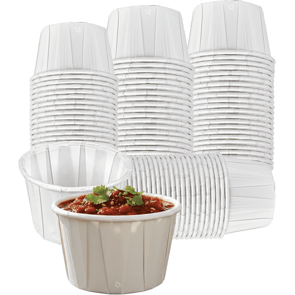 EcoQuality 2 oz Disposable White Paper Souffle Portion Cup with Rolled Rim - Condiments, Sauces, Samples Portion Control Cup - For Restaurants, Catering, Parties & Home Use (250)