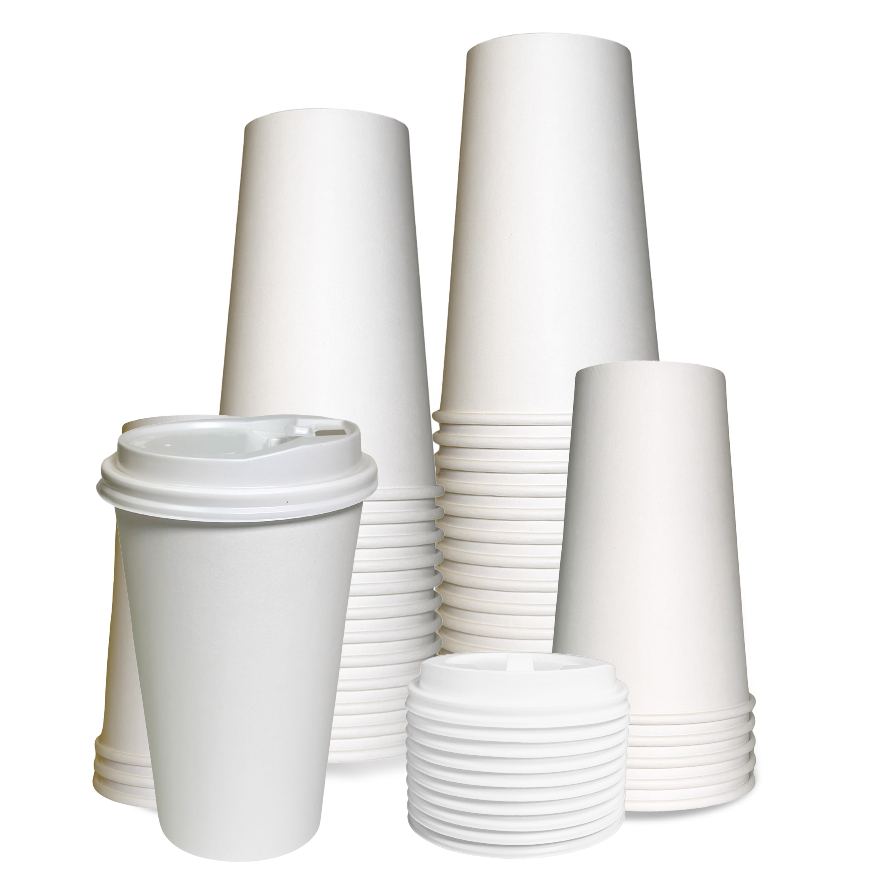 EcoQuality 20 oz Disposable To-Go White Hot Drink Paper Cups with Dome ...