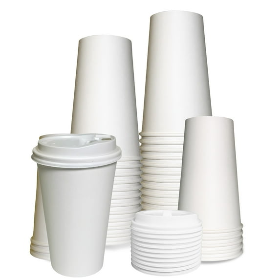 EcoQuality 20 oz White Hot Drink Paper Cups with White Dome Lids - Disposable Paper Coffee Cups perfect for Tea, Latte's, Coffee Shops, Restaurant Grade (1000)