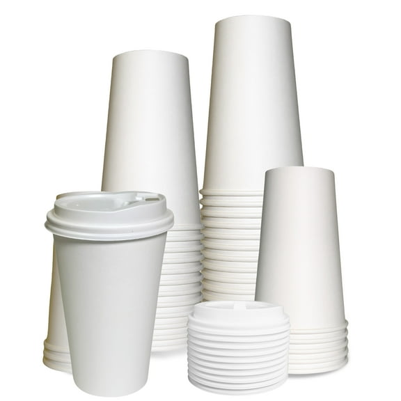 EcoQuality 20 oz White Hot Drink Paper Cups with White Dome Lids - Disposable Paper Coffee Cups perfect for Tea, Latte's, Coffee Shops, Restaurant Grade (25)