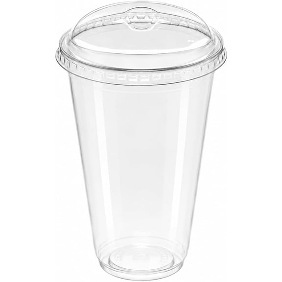 EcoQuality 20oz Clear PET U-Shaped Cups with Flat Lids, 50 Pack