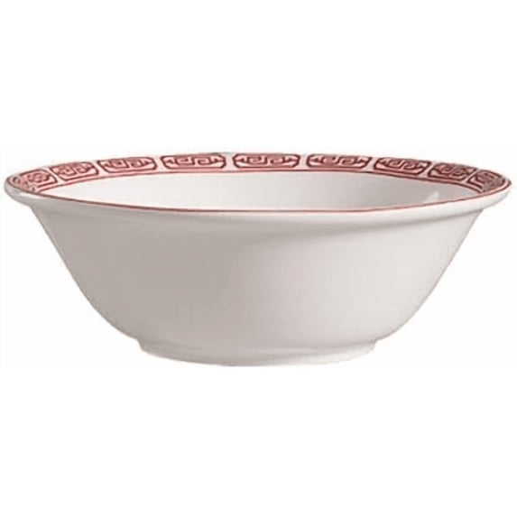 EcoQuality 21oz Bone White Red Porcelain Noodle Bowl - For Ramen, Soup, Pasta and Rice - For Restaurants, Hotels, Catering and Banquets (12)