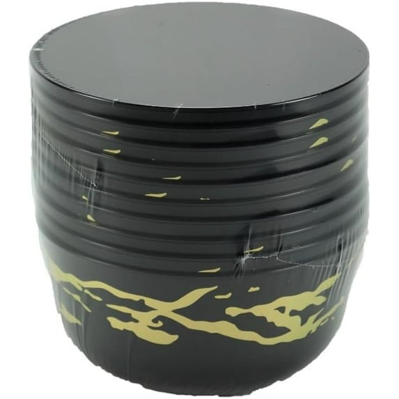 EcoQuality 24 oz Round Black Plastic Bowl Gold Marble Design - Elegant Disposable Serving Bowl for Weddings, Parties, and Special Events - Durable, Reusable Tableware - Catering and Buffets (60)