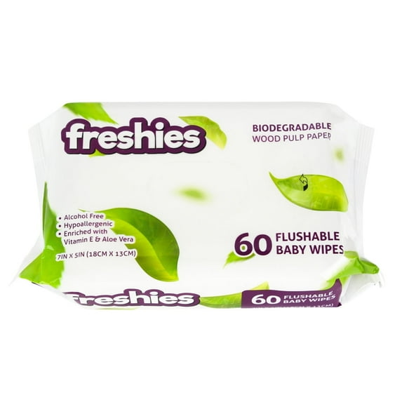 EcoQuality 60ct Freshies Flushable Wipes For Home Baby And Adults Use (1440)