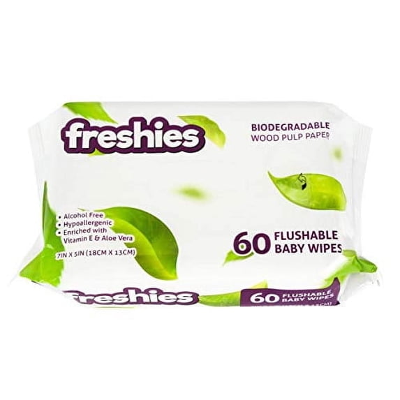 EcoQuality 180ct Freshies Baby Wipes Flushable For Home Baby And Adults Use (180)