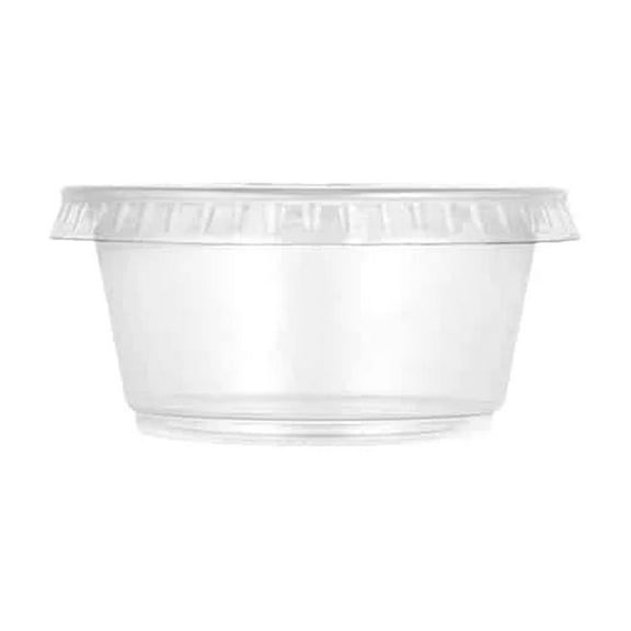 EcoQuality 2oz Clear Portion Cup with Lid - Disposable Clear Plastic Cups - Eco-friendly Cold Sauce Cups for Home, Office, Events, Wedding, Parties (150)
