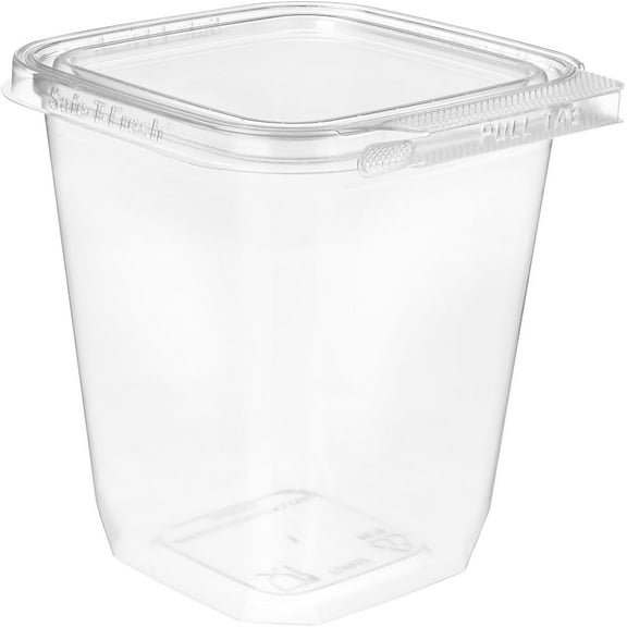 EcoQuality 32oz Square Clear Plastic Clamshell Food Storage Container with Tamper Resistant Lids (120)
