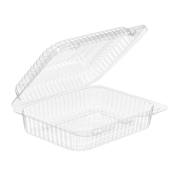 EcoQuality 34oz 6X6-7/8X2-1/9 Eclair Clear Plastic Hinged Container Tamper Resistant Multiple Use Food Storage Container SLP26 (200)