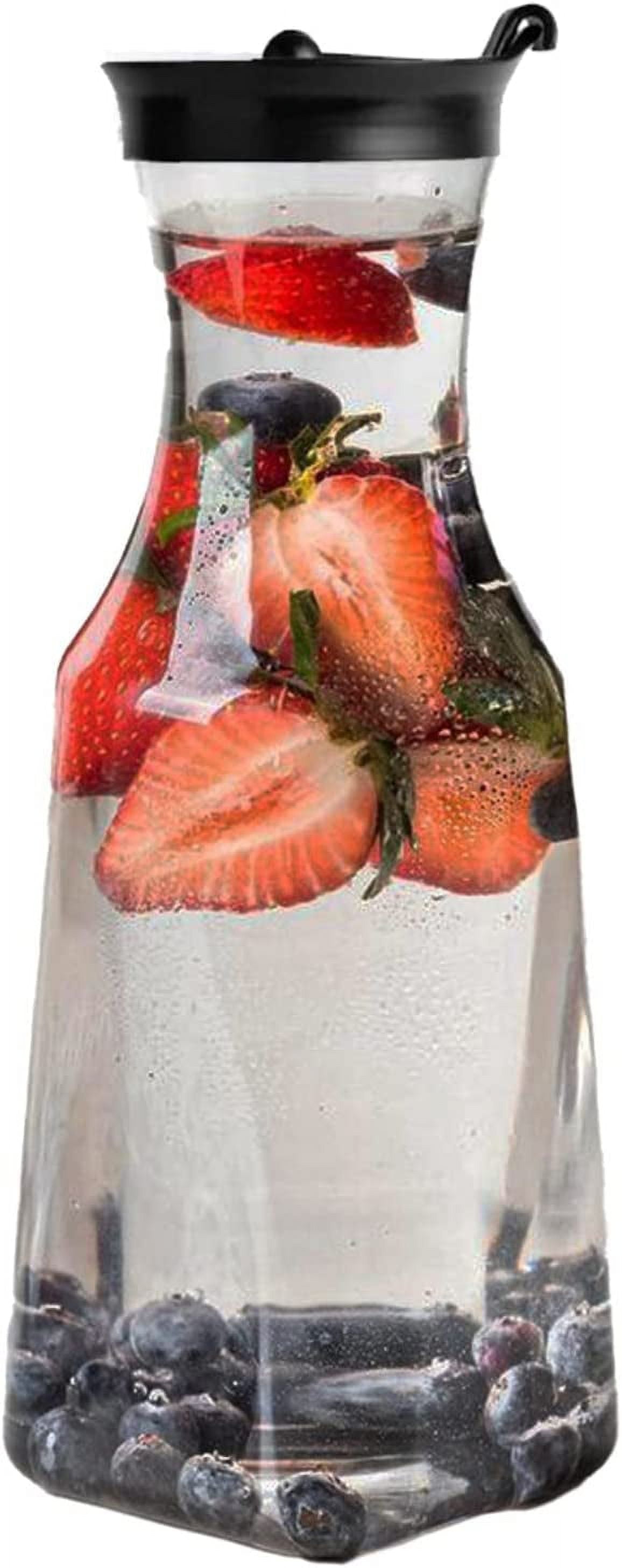 EcoQuality 34oz Clear Plastic Water Carafe Pitchers with Black Flip Top