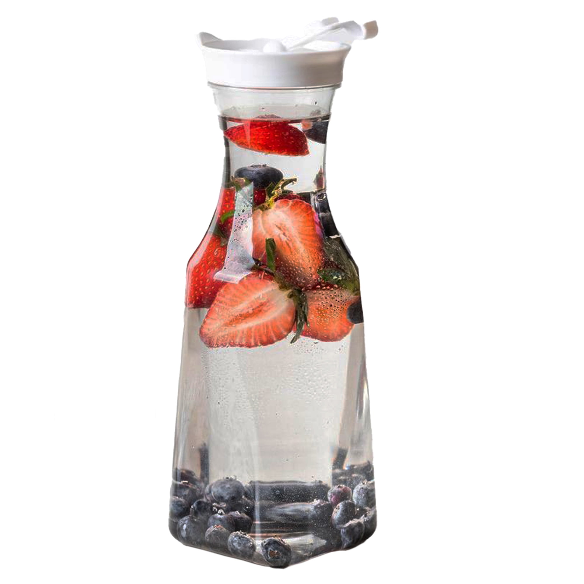 EcoQuality 34oz Clear Plastic Water Carafe Pitchers with Flip Top Lid - Square Base Juice Beverage Container Bottle with Spout For Mimosa Bar, Lemonade, Smoothies, Cold Brew, Milk, Iced Tea (3)