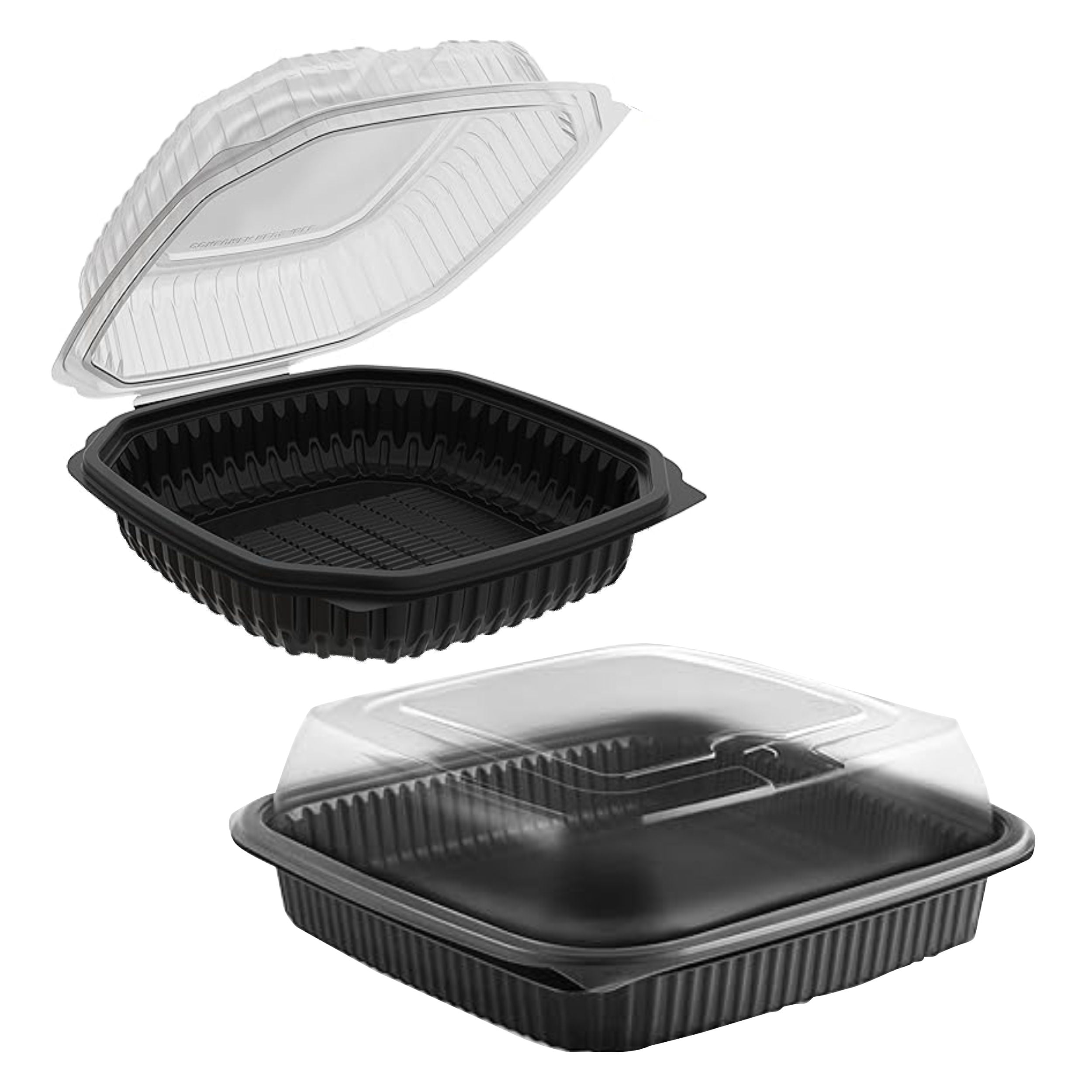 EcoQuality 36oz 8" Square Black Container with Clear Dome Lid, Reusable Bento Box, Food Storage Containers | BPA Free | Stackable | Lunch Boxes, Microwave/Dishwasher/Freezer Safe (25)
