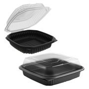 EcoQuality 36oz 8 Square Black Container with Clear Dome Lid, Reusable Bento Box, Food Storage Containers | BPA Free | Stackable | Lunch Boxes, Microwave/Dishwasher/Freezer Safe 50