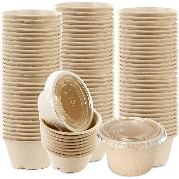 EcoQuality 3oz Compostable Portion Cups with Lids Condiment Souffle Bagasse Cups with Lid - Sugarcane, Biodegradable Perfect For Sauces, Samples, Condiments, Slime, Jello Shot, Food Storage (1000)