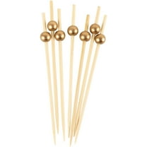 EcoQuality 4.7 inch Bamboo Wooden Picks Gold Ball Decorative End Skewers for Parties Appetizers Cocktails BBQ Garnish Charcuterie Catering Accessories (100)
