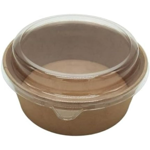 EcoQuality 45oz Round Kraft Paper Bowl Container with Clear PET Lid Disposable Food Bowls for Snacks Salads Soups Meal Prep (50)
