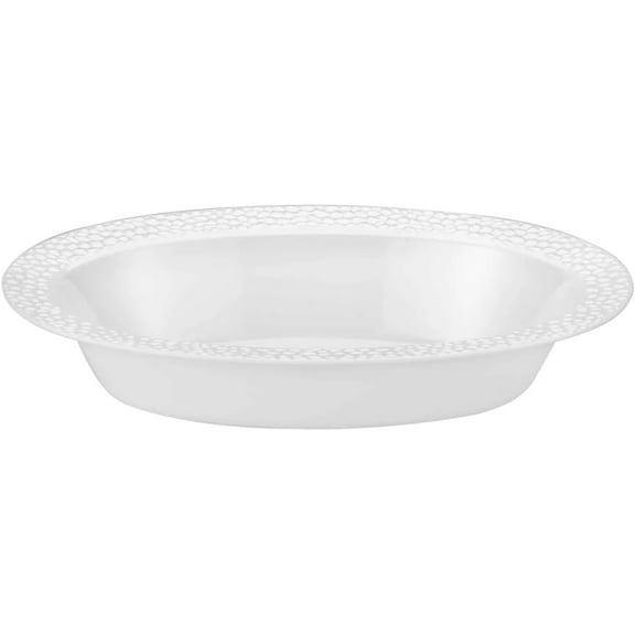 EcoQuality 48oz Pearl White Oval Plastic Bowl - Elegant Disposable Serving Bowl for Appetizers, Salads, Desserts, and Party Snacks - Perfect for Catering, Weddings, and Events (2)
