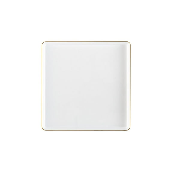 EcoQuality 5" inch Disposable Square Translucent White Plastic Plates with Gold Rim, China Like Party Plates, Heavy Duty Dessert Plate, Salads, Weddings, Baby Showers, Catering, Non Toxic (70)