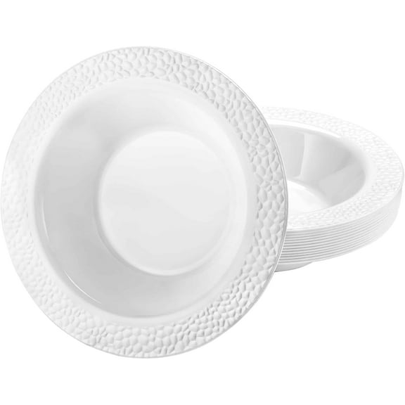 EcoQuality 5 oz White Pearl Round Plastic Bowl Pebble Design - Elegant Disposable Serving Bowl for Weddings, Parties, and Special Events - Durable, Reusable Tableware - Catering and Buffets (10)