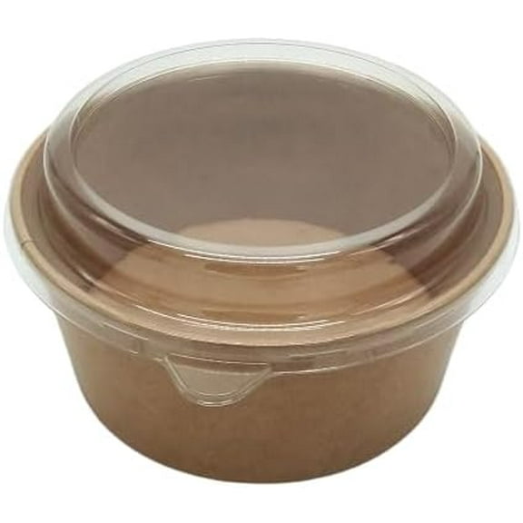 EcoQuality 52oz Round Kraft Paper Bowl Container with Clear PET Lid Disposable Food Bowls for Snacks Salads Soups Meal Prep (300)