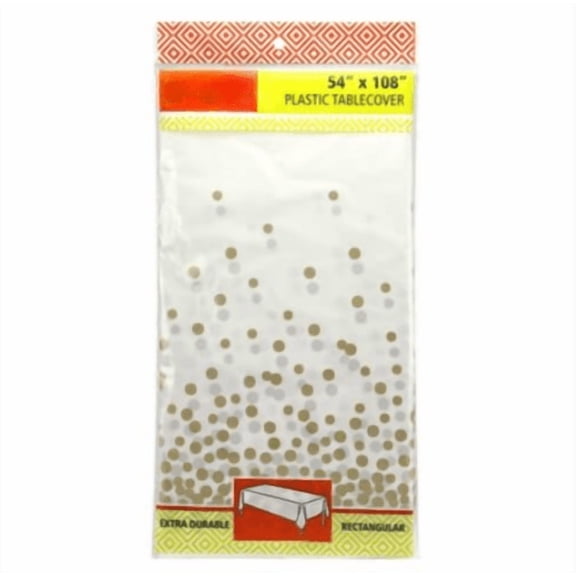 EcoQuality 54" x 108" Gold Confetti Rectangle Table Cloth - Durable Tablecloth - Table Cover for Dining, Buffet Parties and Camping (25)