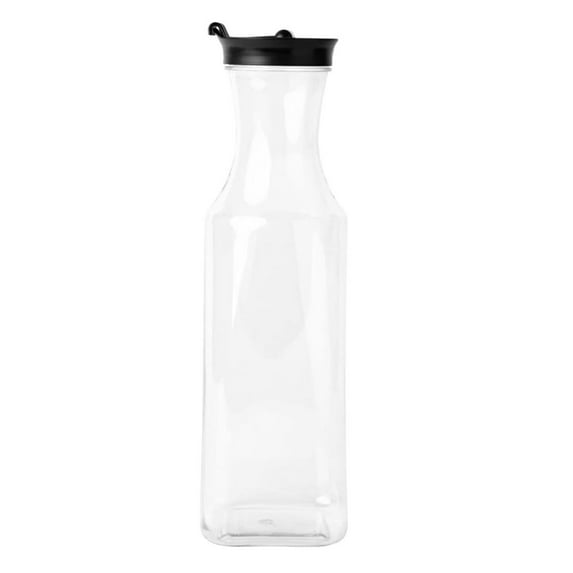 EcoQuality 54oz Clear Plastic Water Carafe Pitchers with Black Flip Top Lid - Square Base Juice Beverage Container Bottle with Spout For Mimosa Bar, Lemonade, Smoothies, Cold Brew, Milk, Iced Tea (3)