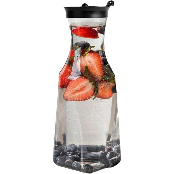 EcoQuality 54oz Clear Plastic Water Carafe Pitchers with Black Flip Top Lid - Square Base Juice Beverage Container Bottle with Spout For Mimosa Bar, Lemonade, Smoothies, Cold Brew, Milk, Iced Tea (1)
