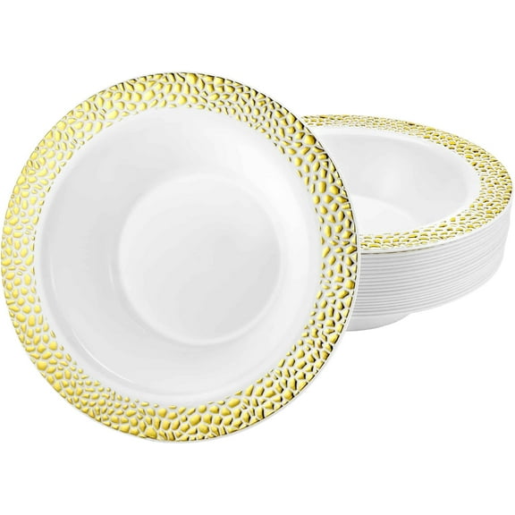 EcoQuality 5oz Gold Round Plastic Bowl Pebble Design - Elegant Disposable Serving Bowl for Weddings, Parties, and Special Events - Durable, Reusable Tableware - Perfect for Catering and Buffets (10)