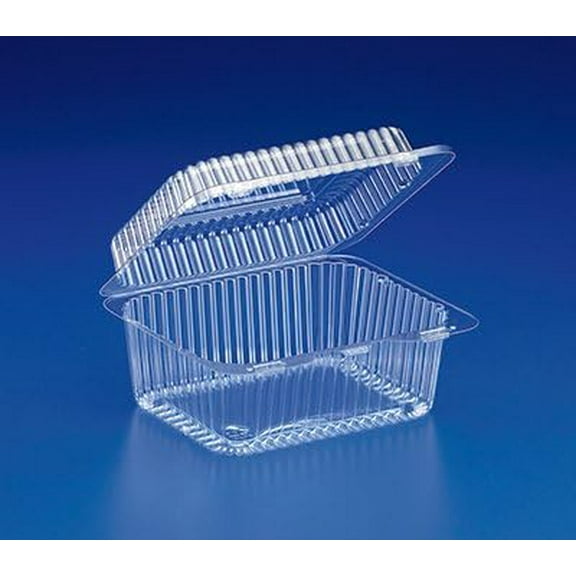 EcoQuality 6-7/8X6X3.5 Clear Plastic Hinged Clamshell Container Tamper Resistant Multiple Use Food Storage Container SLP27 (100)