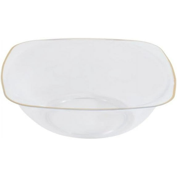 EcoQuality 6 oz Clear Plastic Square Bowls with Gold Rim - Disposable Plastic Soup Bowls, Heavy Duty Plastic Salad Bowls, Dessert Bowl for Baby Showers, Weddings, Birthday Party (240)