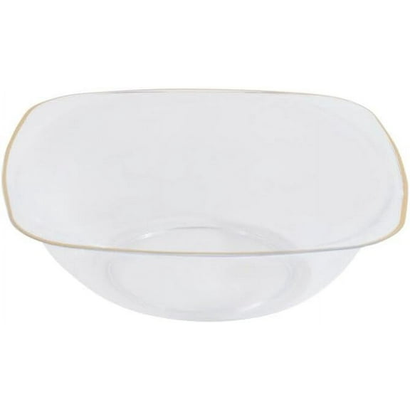 EcoQuality 6 oz Clear Plastic Square Bowls with Gold Rim - Disposable Plastic Soup Bowls, Heavy Duty Plastic Salad Bowls, Dessert Bowl for Baby Showers, Weddings, Birthday Party (10)