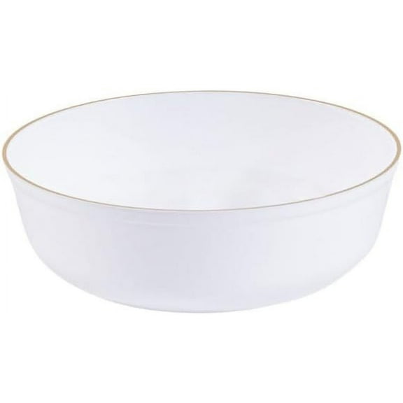 EcoQuality 6 oz White Plastic Round Bowls with Gold Rim - Disposable Plastic Soup Bowls, Heavy Duty Plastic Salad Bowls, Dessert Bowl for Baby Showers, Weddings, Birthday Party (120)