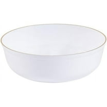 EcoQuality 6 oz White Plastic Round Bowls with Gold Rim - Disposable Plastic Soup Bowls, Heavy Duty Plastic Salad Bowls, Dessert Bowl for Baby Showers, Weddings, Birthday Party (10)