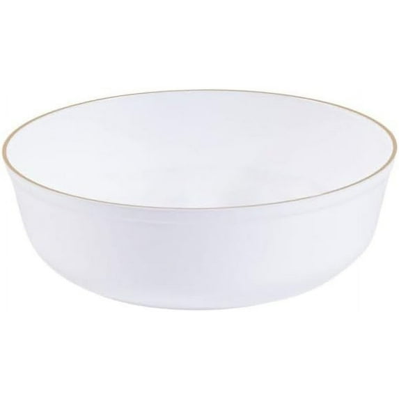 EcoQuality 6 oz White Plastic Round Bowls with Gold Rim - Disposable Plastic Soup Bowls, Heavy Duty Plastic Salad Bowls, Dessert Bowl for Baby Showers, Weddings, Birthday Party (10)