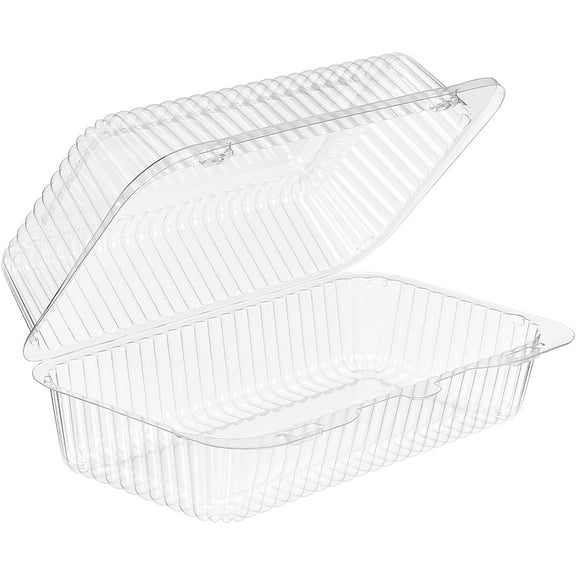 EcoQuality 60oz 8 5⁄16" x4 15⁄16" x3 1⁄4" Clear Plastic Hinged Container Tamper Resistant Multiple Use Food Storage Container SLP40 (20)