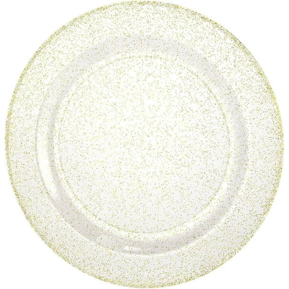 EcoQuality 7.5 Inch Gold Plastic Round Dinner Plates with Glitter Design - Elegant Disposable Plates for Parties, Weddings,Events, Durable, Stylish, Reusable Tableware (110)