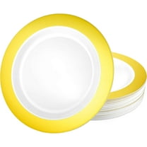 EcoQuality 7.5 Inch White Salad Plate with Gold Rim – Elegant Disposable Tableware for Weddings Parties and Events – Durable and Reusable Design – Perfect for Catering Buffets (10)