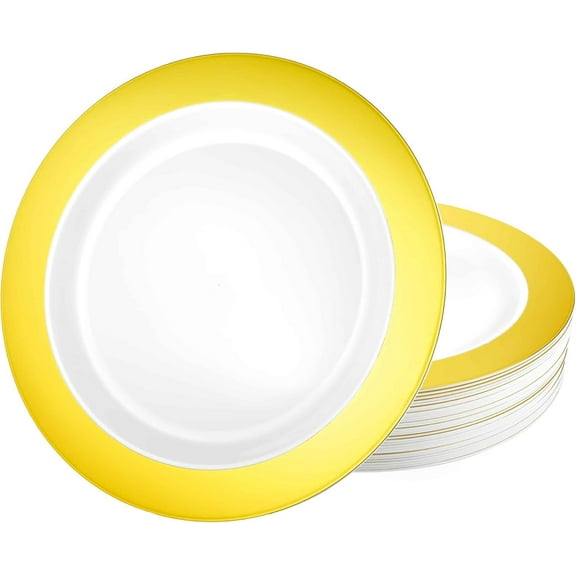 EcoQuality 7.5 Inch White Salad Plate with Gold Rim – Elegant Disposable Tableware for Weddings Parties and Events – Durable and Reusable Design – Perfect for Catering Buffets (10)