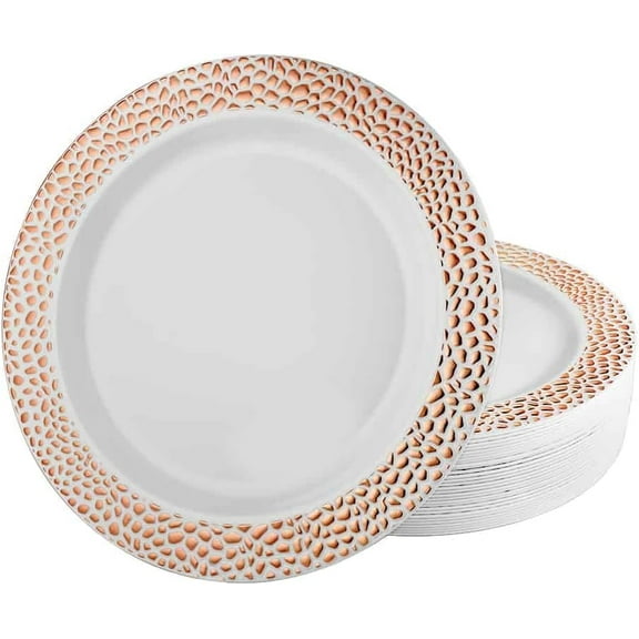 EcoQuality 7.5 inch Rose Gold Plastic Round Salad Plate Pebble Design – Elegant Disposable Dinnerware for Weddings, Parties, and Events – Durable, Stylish, Reusable Tableware (10)