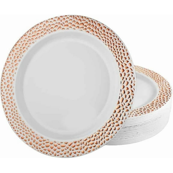 EcoQuality 7.5 inch Rose Gold Plastic Round Salad Plate Pebble Design – Elegant Disposable Dinnerware for Weddings, Parties, and Events – Durable, Stylish, Reusable Tableware (40)